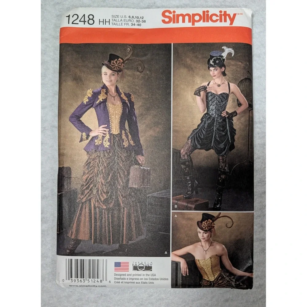 Simplicity 1248 Steampunk Victorian Costume Sewing Pattern Bustier Jacket Skirt